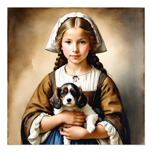 Impression Photo "Innocence Affluente" "Cornelia" Fille avec chiot (Devant)