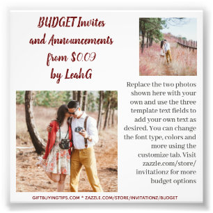 Impression Photo Invitation BUDGET Faire-part Enregistrer la date P