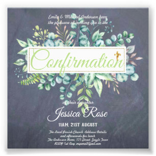 Impression Photo Invitations de confirmation Eucalyptus Greenery Bu