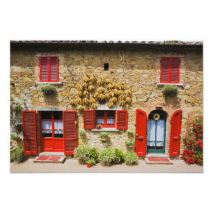Impression Photo Italie, Lucignano, volets rouges et récolte