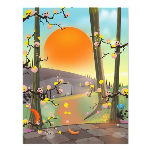 Impression Photo Jardin du Japon au coucher du soleil (Devant)