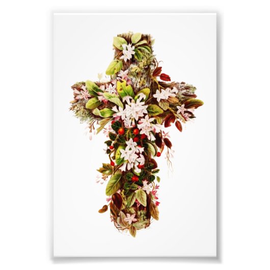 Impression Photo Jésus dimanche de Pâques Croix de fleurs (Devant)