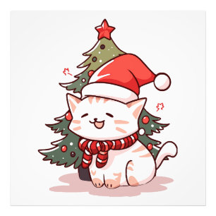 Impression Photo Joli chat portant un chapeau de Père Noël près d'u