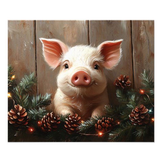 Impression Photo Joli Cochon de Noël Peinture rustique (Devant)