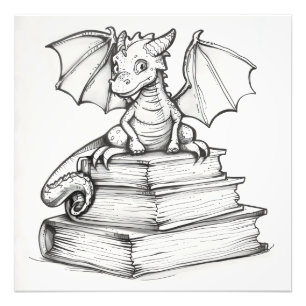 Impression Photo Joli dragon et livres