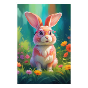 Impression Photo Joli lapin rose assis sur de l'herbe verte-47567