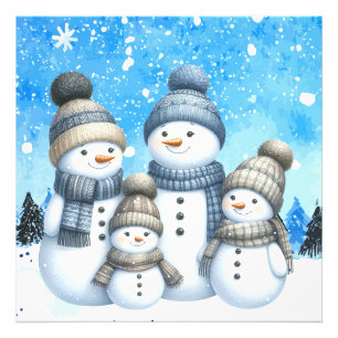 Impression Photo Jolie famille des bonhomme de neige dans la neige