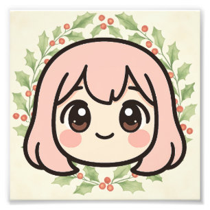 Impression Photo Jolie Fille Anime Kawaii en Bois pour Mur