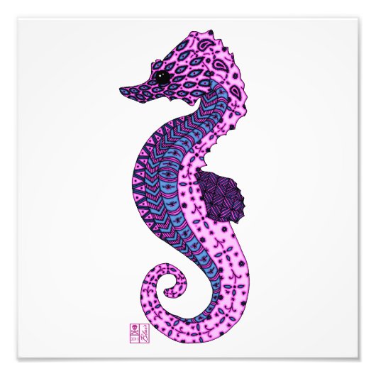 Impression Photo Jolie Lavande Zen Tangle Seahorse Ocean Art (Devant)