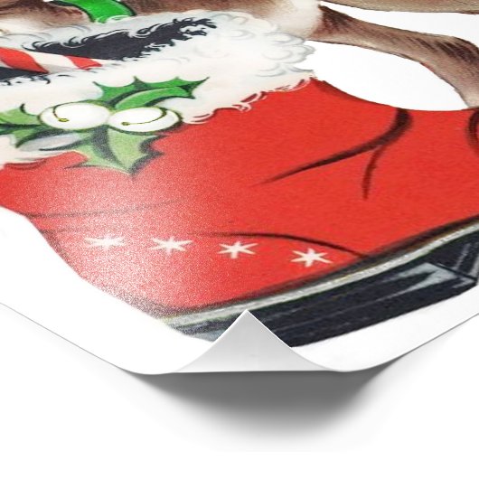 Impression Photo Jolie Retro Christmas Deer et Père Noël Boot Wall  (Coin)