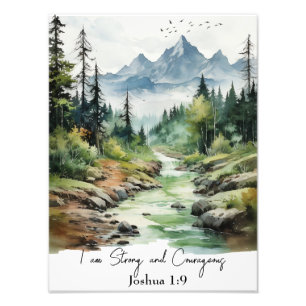 Impression Photo Joshua 1:9 Christian Nursery Art, thème Woodland