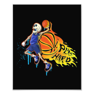 Impression Photo Jouer hard Retro Slam Dunk Skull Basketball