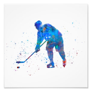 Impression Photo Joueur de hockey sur glace à l'aquarelle