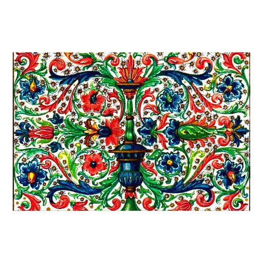 Impression Photo Joyaux Tons Médiéval Fleurs Manuscrits Scrolls (Devant)