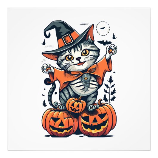 Impression Photo Joyeux Halloween Chat Sorcière (Devant)
