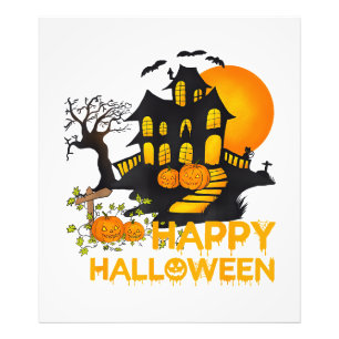 Impression Photo Joyeux Halloween Citrouille Squelettique Maison Ha