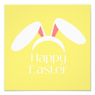 Impression Photo Joyeux Pâques blanc lapin oreilles jaune