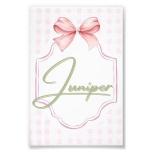 Impression Photo Juniper personnalisée Baby Girl Nursery BowGingham