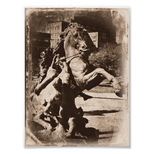 Impression Photo Kansas City Fountain Horse Sepia Grunge (Devant)