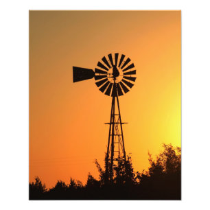 Impression Photo Kansas Windmill Silhouette coucher de soleil avec 