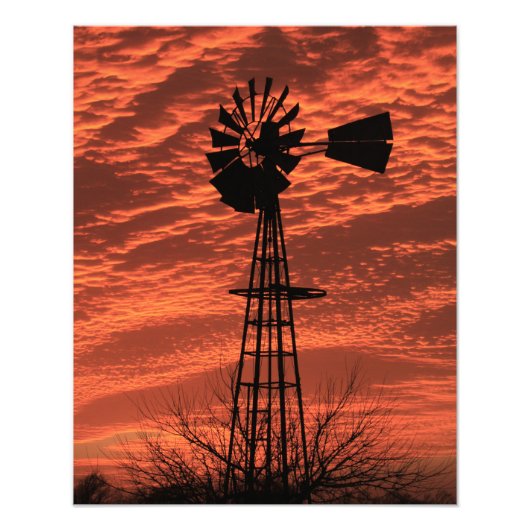 Impression Photo Kansas Windmill Silhouette coucher de soleil avec  (Devant)