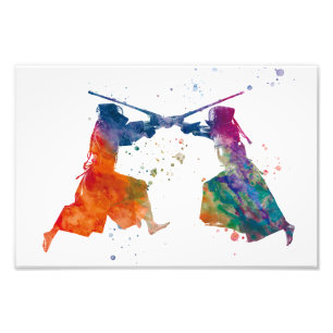 Impression Photo karate kendo en aquarelle