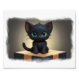 Impression Photo Kitten noir sur une boîte dessin animé