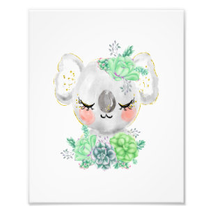 Impression photo koala aquarelle avec succulentes