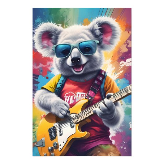 Impression Photo Koala jouant de la guitare, du graffiti (Devant)