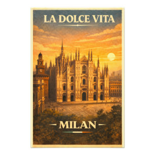 Impression Photo La Dolce Vita - Affiche de voyage vintage de Milan