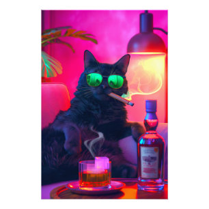 Impression Photo La nuit de Don Gatto Fancy Chat Boire Whiskey