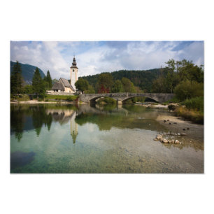 Impression Photo Lac Bohinj avec église en Slovénie imprimer