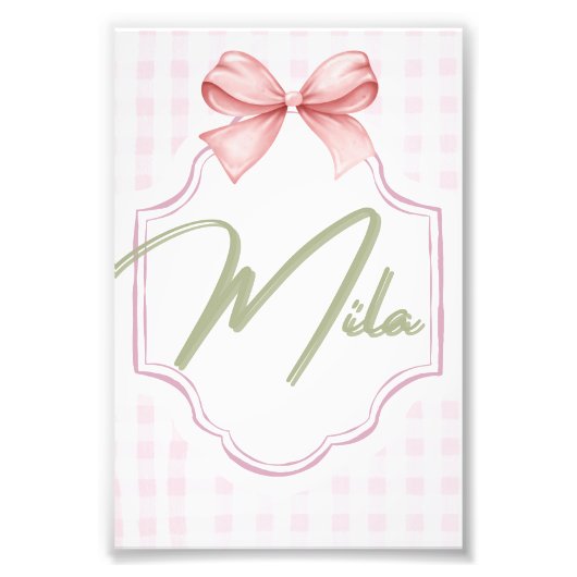 Impression Photo Lainey Baby Girl Nursery Bow&En vichy personnalisé (Devant)
