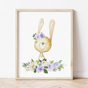 Impression Photo Lapin Bébé, Animaux De Bois, Boho, Fleurs Violette