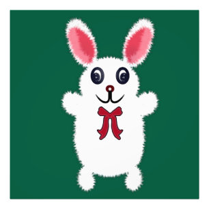 Impression Photo Lapin blanc mignon et duveteux avec noeud rouge - 
