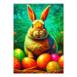 Impression Photo Lapin de Pâques peint avec des oeufs