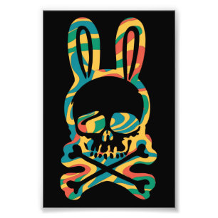Impression Photo Lapin de Pâques Retro Tie Dye Bunny Ski Cross Bone