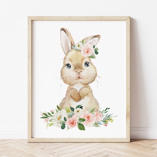 Impression Photo Lapin mignon, Lapin, Fleurs roses, Nourriture pour
