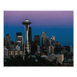 Impression Photo L'architecture de Seattle sous ciel violet