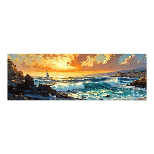 Impression Photo Large Mer Méditerranée coucher de soleil doré (Devant)
