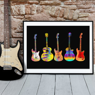 Impression Photo L'art coloré de la guitare funky sur noir