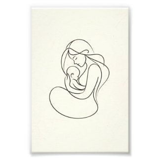 Impression Photo L'art minimaliste en ligne de maman et bébé