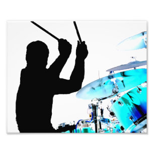Impression Photo Le batteur colle dans des fûts invertis de bleu