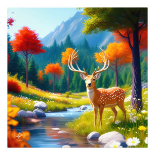 Impression Photo Le Cerf d'Or debout dans la forêt