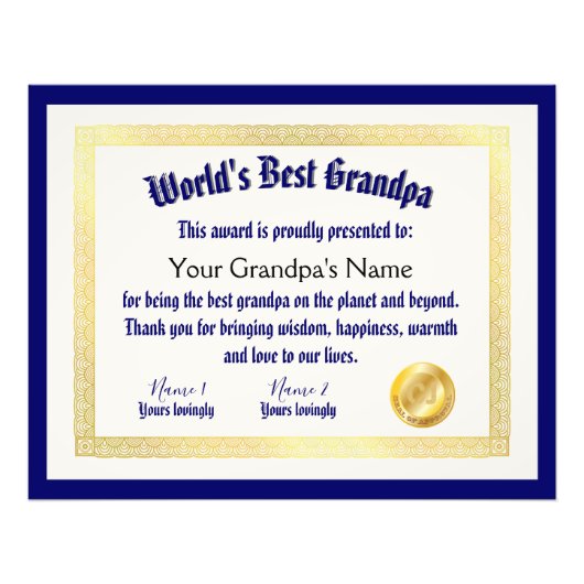 Impression Photo Le meilleur certificat grand-père du monde Funny m (Devant)