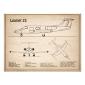 Impression Photo Learjet 23 - Plan de dessin du plan d'avion SD (Devant)