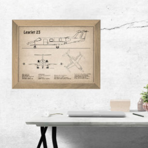 Impression Photo Learjet 23 - Plan de dessin du plan d'avion SD