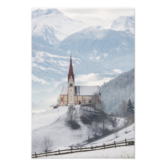 Impression Photo L'église dans un paysage d'hiver alpin (Devant)