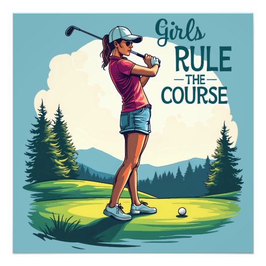 Impression Photo Les filles gouvernent le parcours Retro Golf Illus (Devant)