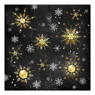 Impression Photo Les flocons dorés de Noël sur l'Arrière - plan noi
